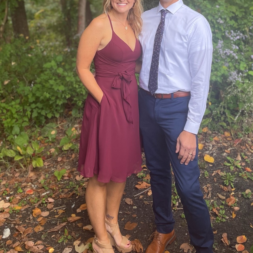 MIDI length burgundy formal dress with pockets